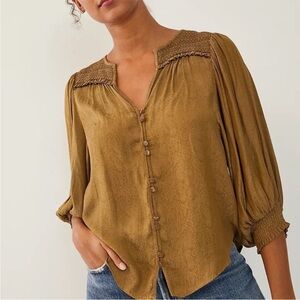 Anthropologie Jacquard Snake Skin Button Down Silky Blouse
